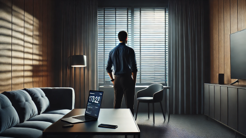 Man by window with computer and phone on table.png